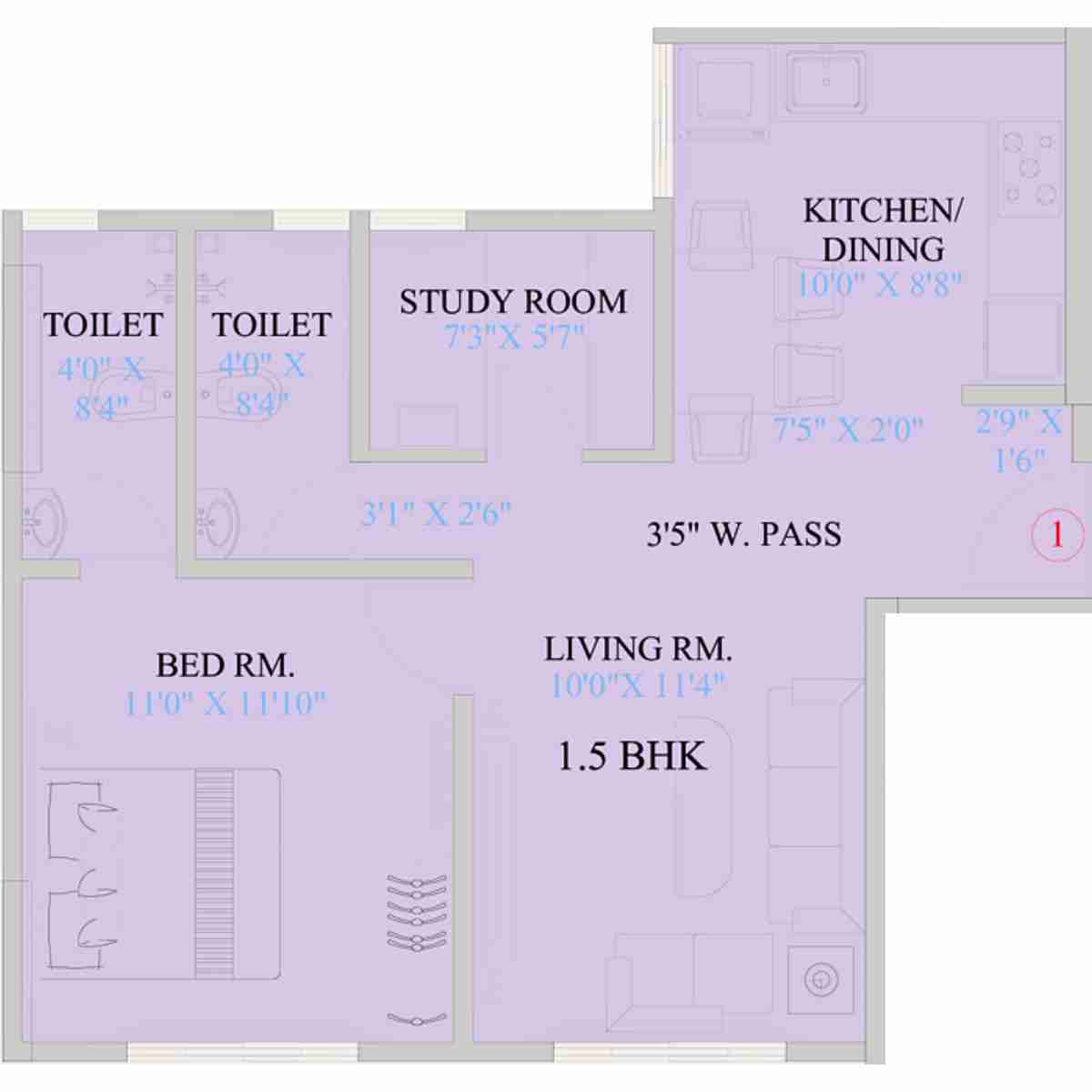 Mount-Casa-Floor-Plan-1.5-BHK-542-Sqft