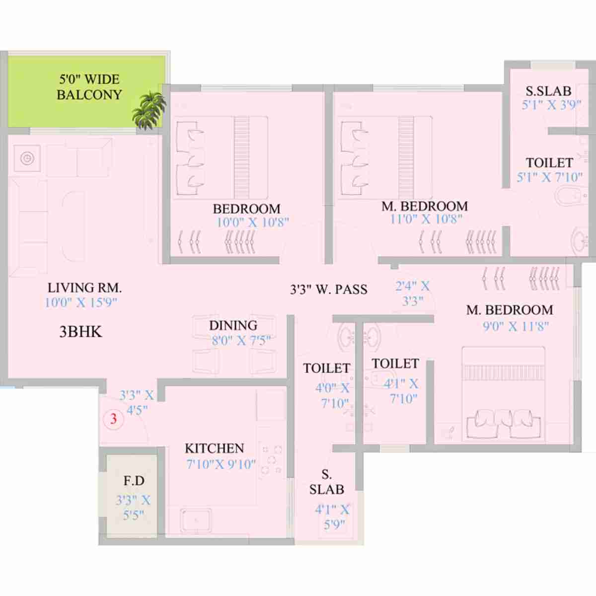Mount-Casa-Floor-Plan-3-BHK-926-Sqft